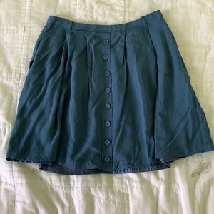 ModCloth teal/blue button down mini/skater skirt. Medium. Lined. Pockets.